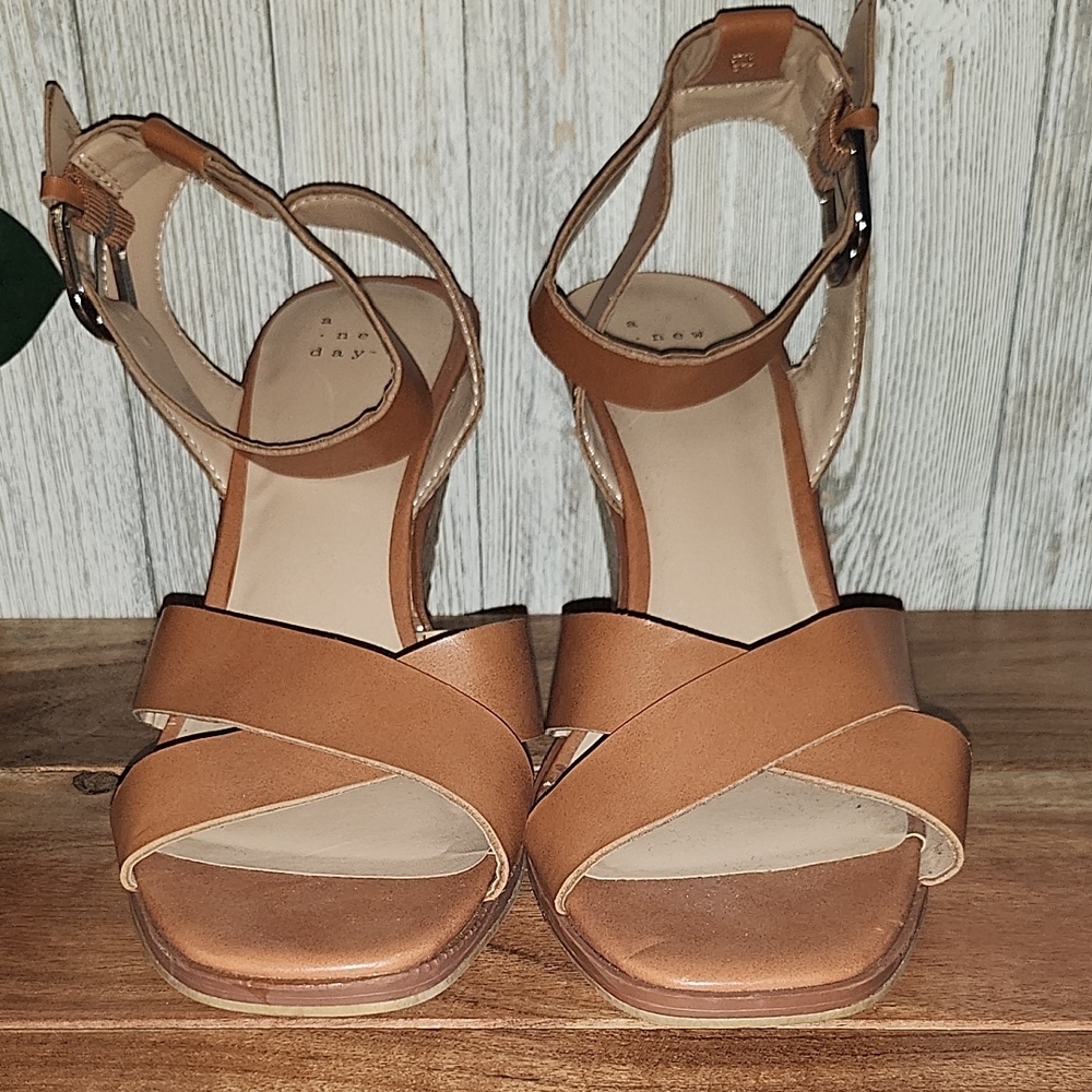 A New Day Brown Leather Sandals with Ankle Strap